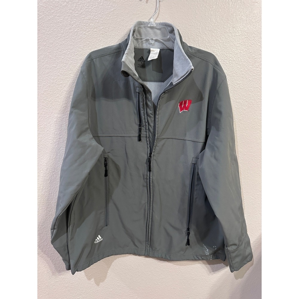 Adidas Wisconsin‎ Badgers Jacket Full Zip Gray Mens Medium Coat